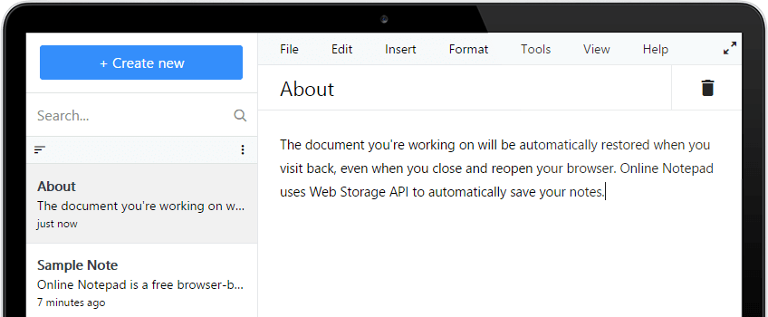 Infovi Online Notepad Screenshot